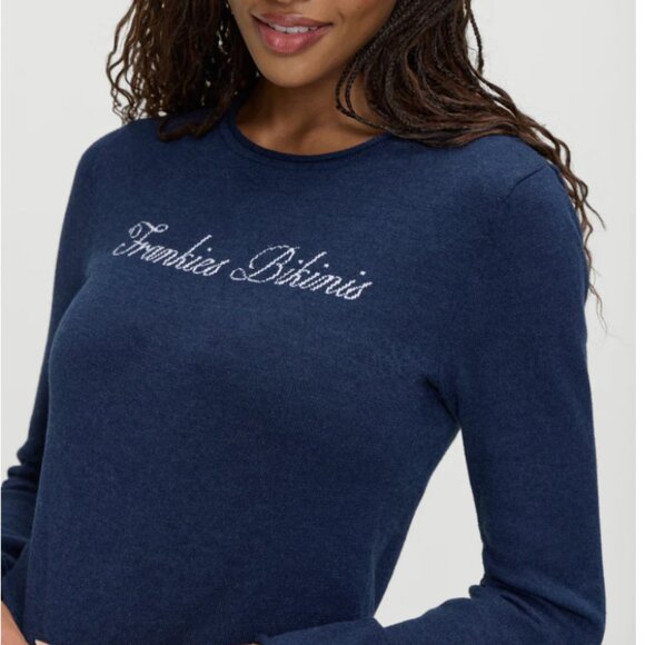 NWT FRANKIES BIKINIS Kennedy Cotton Knit Sweater, Deep Sea Blue, size XS - Picture 2 of 4